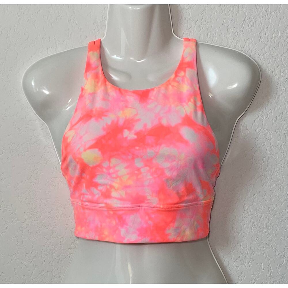 Lululemon Energy High Neck Bra Dual Shibori White Grapefruit Florid Orange Sz 4
